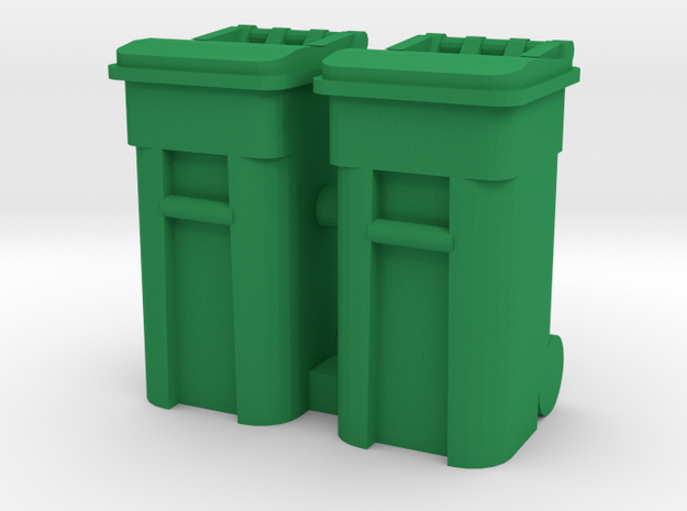 Trash Cart 64 gal - HO 87:1 Scale Qty (2) in Green Processed Versatile Plastic