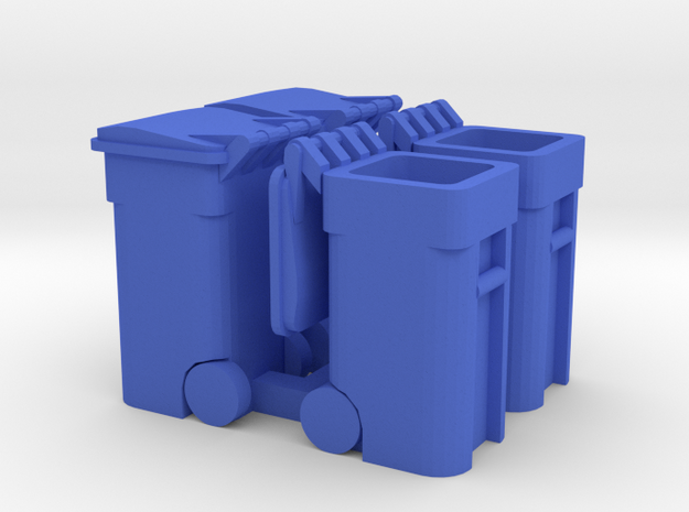 Trash Cart 64 gal Mixed - HO 87:1 Scale Qty (4) in Blue Processed Versatile Plastic