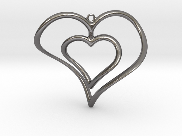 Hearts Necklace / Pendant-02 in Polished Nickel Steel