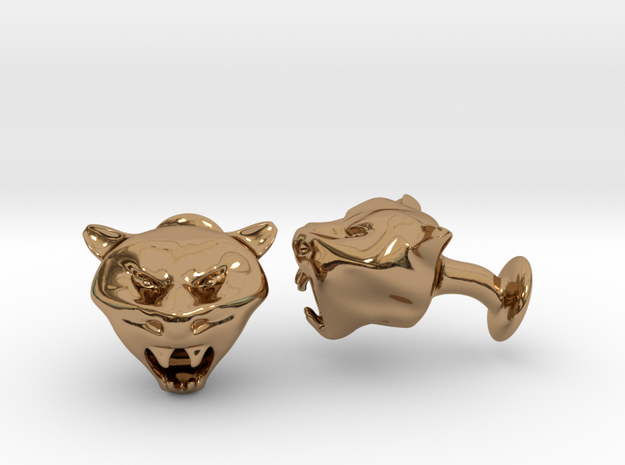 Tiger Head Cufflinks in Polished Brass