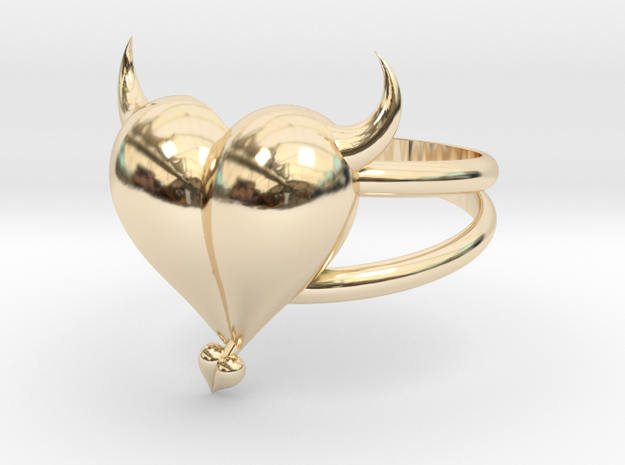Size 8 Evil Heart Ring in 14k Gold Plated Brass