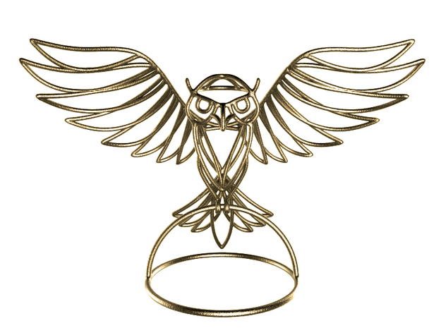 WireFrame Owl in Polished Gold Steel