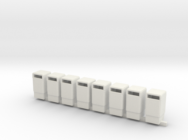 Trash Cans Rubbish Bins 1/87th HO Scale Set of 8 in White Natural Versatile Plastic