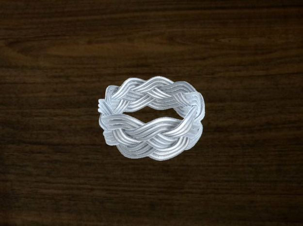 Turk's Head Knot Ring 4 Part X 9 Bight - Size 8 in White Natural Versatile Plastic