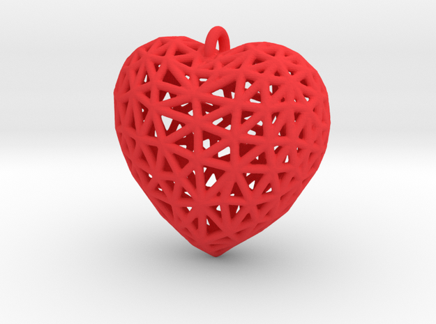 Heart Pendant #2 in Red Processed Versatile Plastic