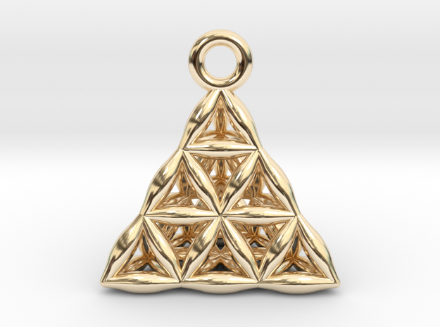 Flower Of Life Tetrahedron Pendant in 14K Yellow Gold