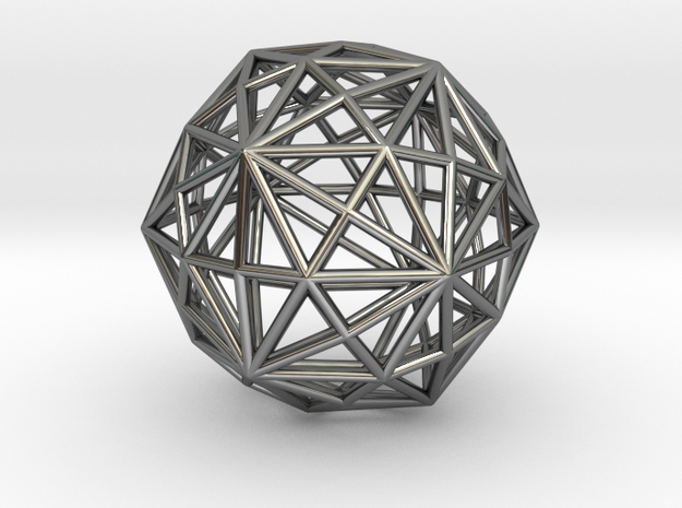 0316 Disdyakis Triacontahedron E (a=1cm) #001 in Fine Detail Polished Silver