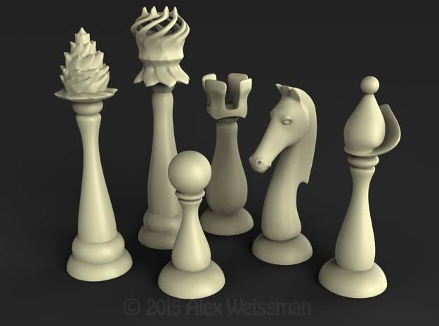 Slender Chess Pieces, 1/2 set in White Processed Versatile Plastic