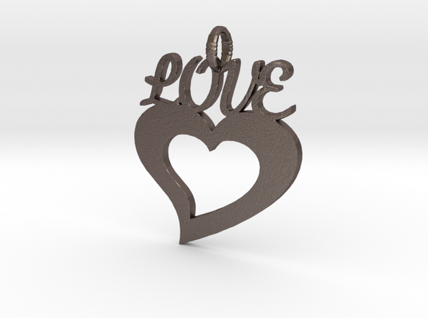 Love Heart Pendant in Polished Bronzed Silver Steel