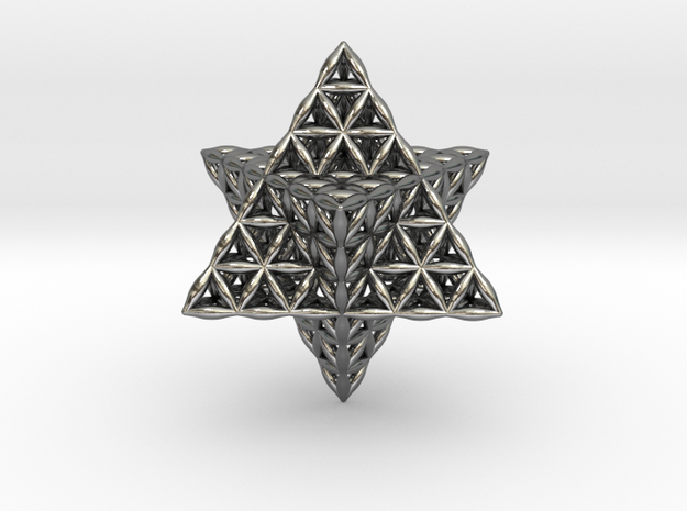 Flower Of Life Star Tetrahedron in Polished Silver