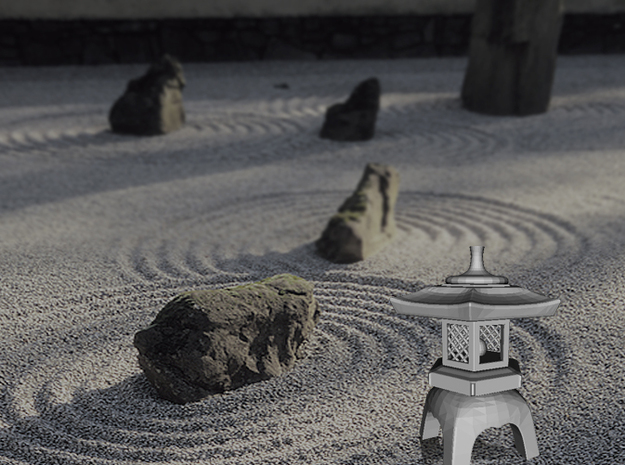 3D Japanese Stone Lantern in Polished Bronzed Silver Steel