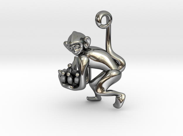 3D-Monkeys 235 in Fine Detail Polished Silver