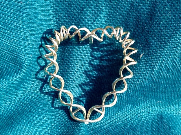 DNA Heart in Polished Silver