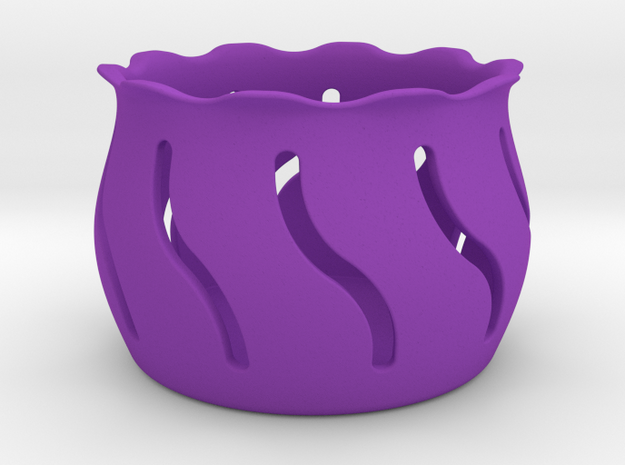 Tea Light Holder Wave in Purple Processed Versatile Plastic