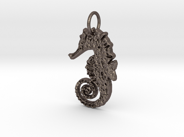 Seahorse Pendant in Polished Bronzed Silver Steel