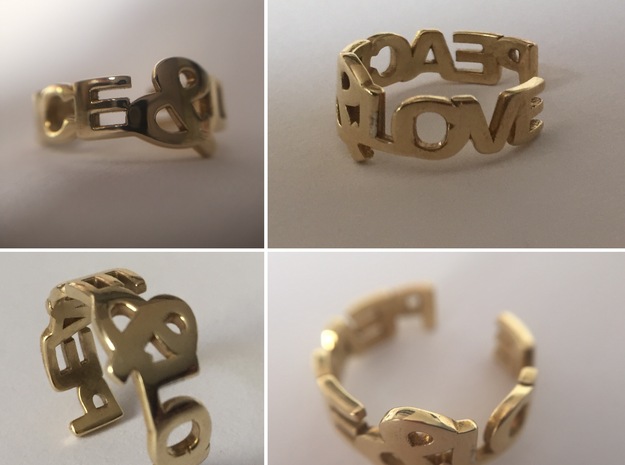 Peace&Love ring Size7 in Polished Brass