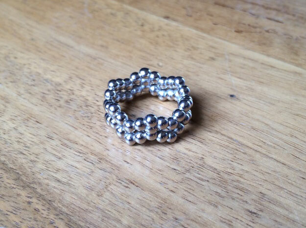 Ring Sphere 2 waved in Rhodium Plated Brass