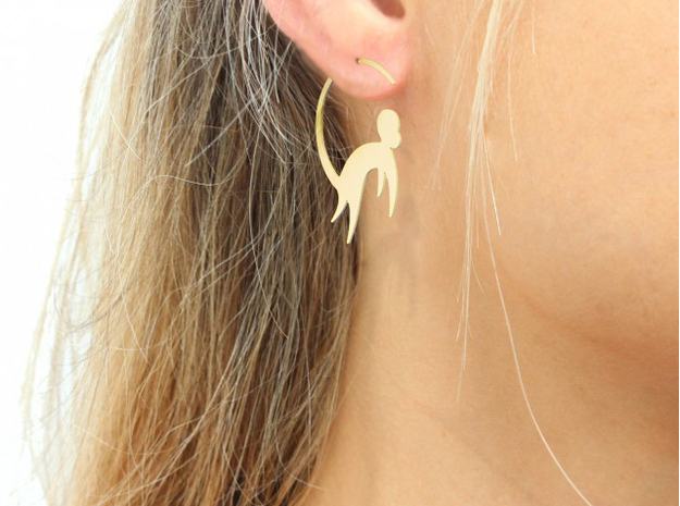 Lucky charm earrings Monkey  in 14k Gold Plated Brass