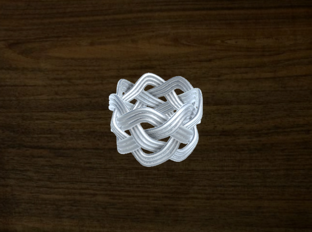 Turk's Head Knot Ring 4 Part X 7 Bight - Size 3.75 in White Natural Versatile Plastic