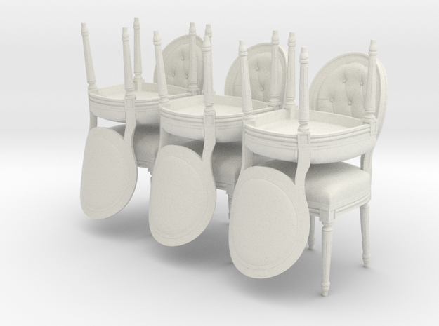 Louis XVI Side Chair Set of 6 in White Natural Versatile Plastic: 1:24