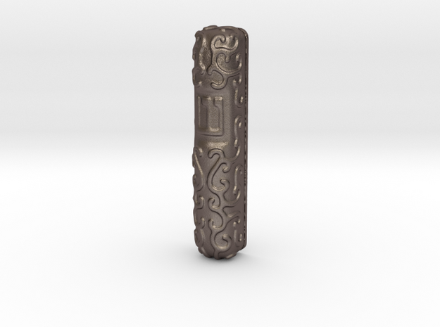 Mezuzah Case, Scrollwork B in Polished Bronzed Silver Steel