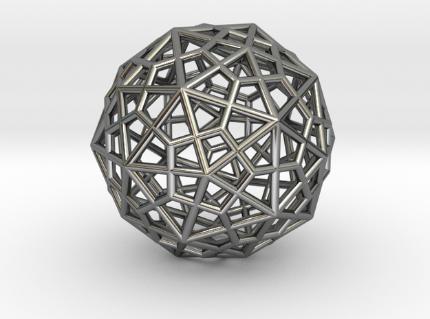 0400 Truncated Icosahedron + Pentakis Dodecahedron in Fine Detail Polished Silver