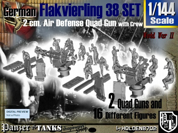 1-144 Flakvierling 38 Set 1 in Tan Fine Detail Plastic