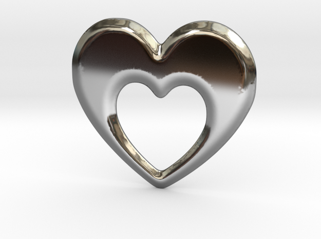 Heart within a heart pendant  in Fine Detail Polished Silver