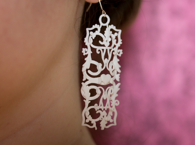 Baroque Heart Earrings in White Processed Versatile Plastic