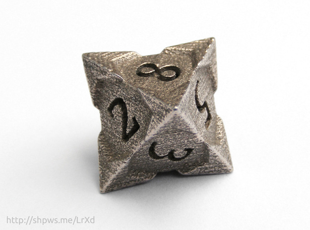 'Starry' D8 balanced die in Polished Bronzed Silver Steel