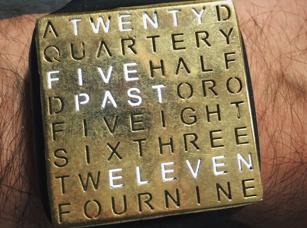 Timesquare Wordclock faceplate (Helvetica font) in Polished Brass