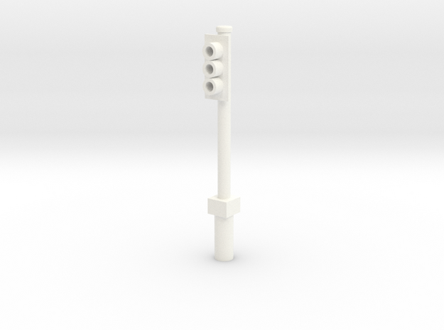 Single Traffic Light Signal Pole Assembled 1-87 HO in White Processed Versatile Plastic