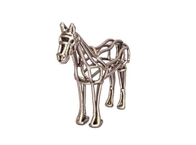Horse Wireframe keychain in Polished Bronzed Silver Steel