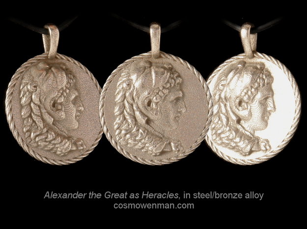 Steel Alexander the Great coin pendant in Polished Bronzed Silver Steel