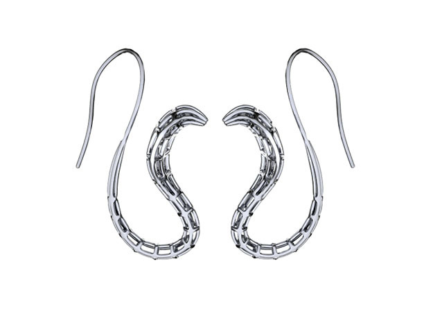 Cobra Earrings Wireframe in Polished Silver