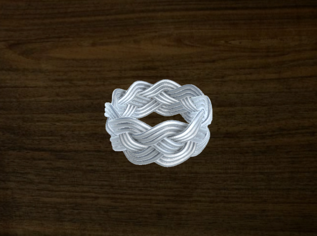 Turk's Head Knot Ring 4 Part X 9 Bight - Size 7 in White Natural Versatile Plastic
