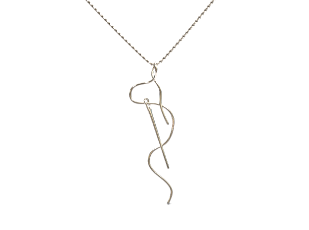 Needle And Thread Pendant in Rhodium Plated Brass