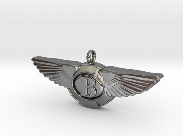 Pendant with wings /  50mm width in Fine Detail Polished Silver