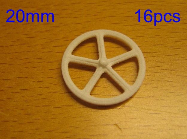 20mm wheels, 16pcs in White Natural Versatile Plastic