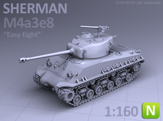 SHERMAN M4A3e8 (N scale) in Tan Fine Detail Plastic