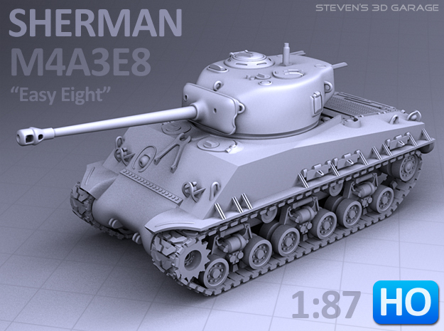 Sherman M4A3E8 Tank - (1:87 HO) in Tan Fine Detail Plastic
