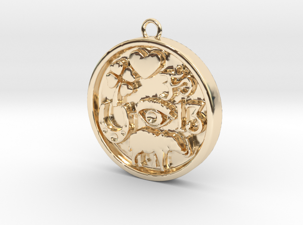 Good Luck Round Pendant in 14K Yellow Gold