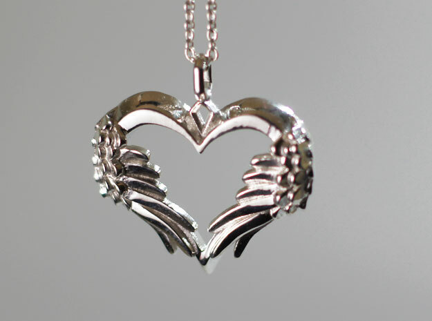 Winged Heart Pendant in Polished Silver