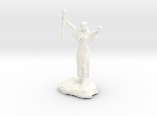 Ceptienne, human mage with staff casting a spell in White Processed Versatile Plastic