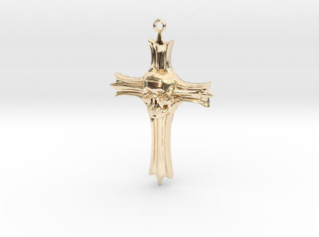 Skull Crucifix Pendant in 14K Yellow Gold