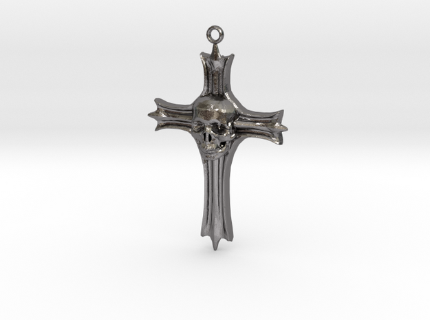 Skull Crucifix Pendant in Polished Nickel Steel