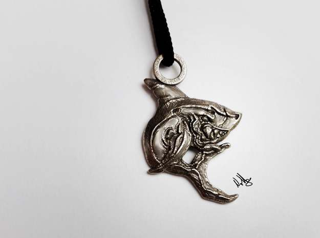 Hungry Shark Pendant in Polished Bronzed Silver Steel