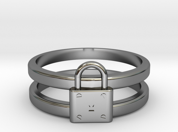 Padlock Double-banded Ring in Fine Detail Polished Silver