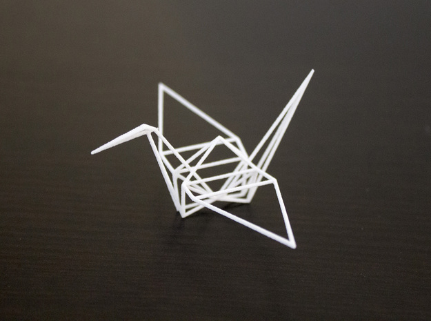 Wireframe Origami Crane in White Natural Versatile Plastic: Small