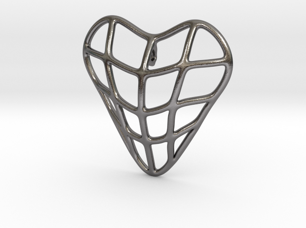 Heart cage pendant in Polished Nickel Steel